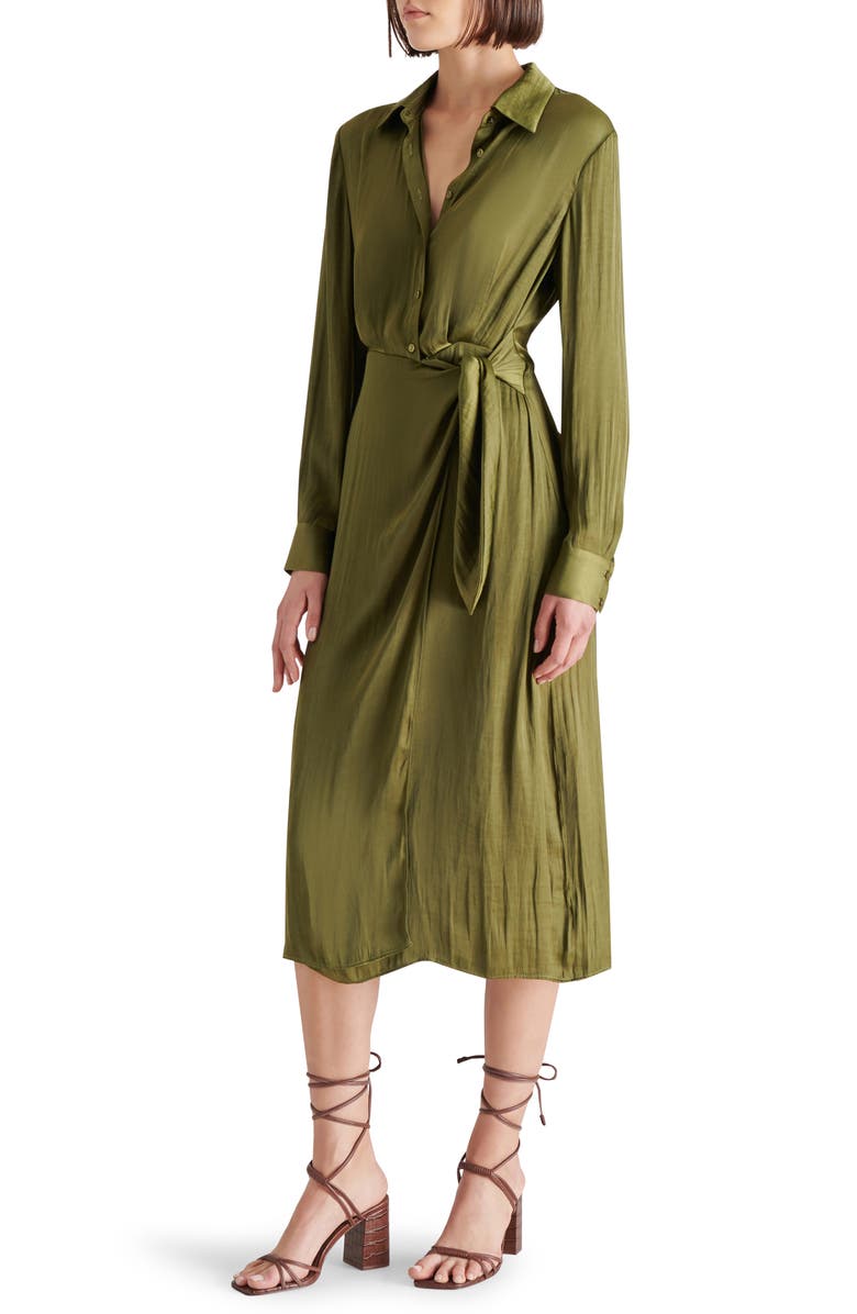 Steve Madden Long Sleeve Satin Wrap Dress, Alternate, color, 