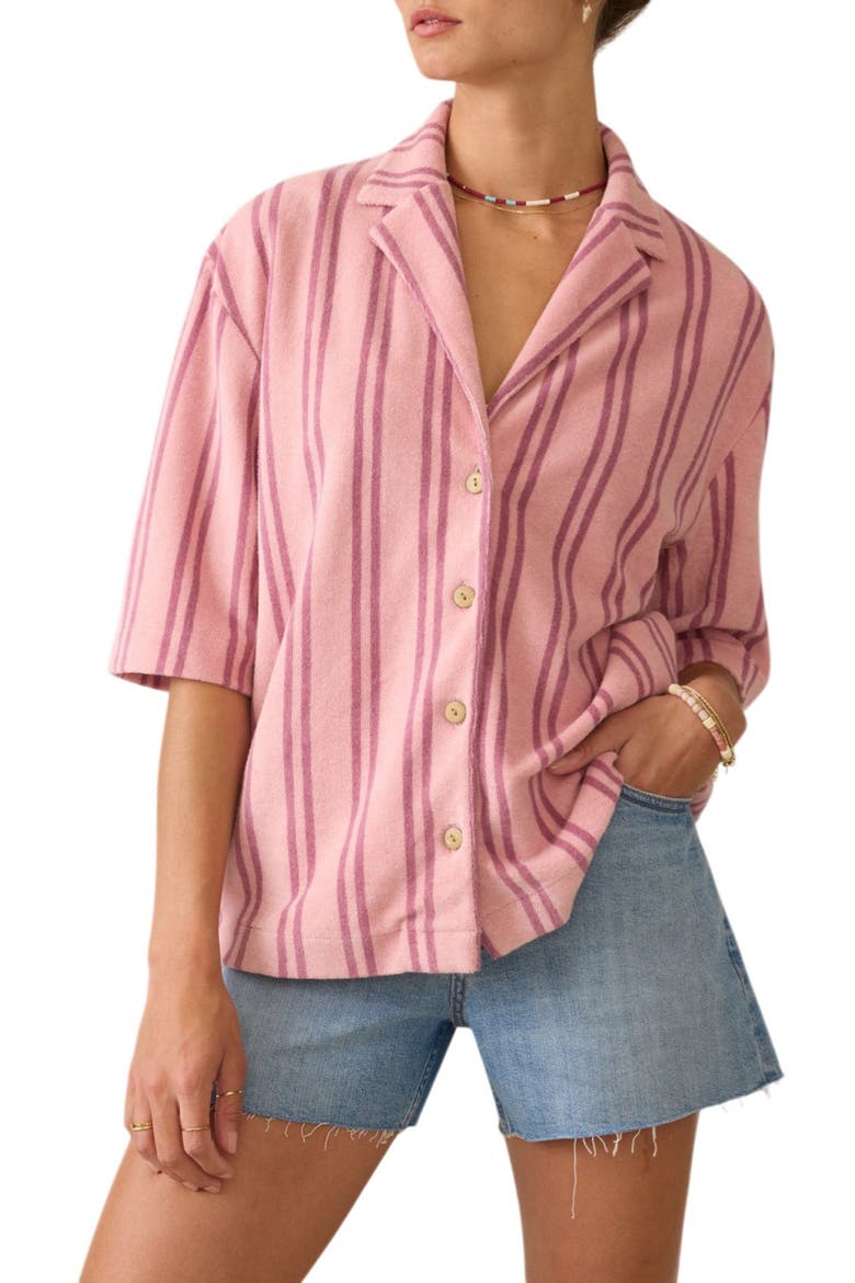 Cabana Stripe Towel Terry Camp Shirt, Main, color, ORCHID LINES