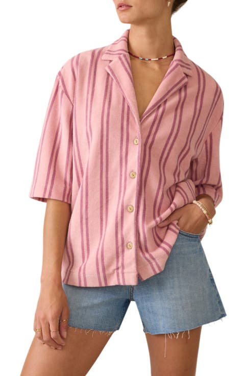 Cabana Stripe Towel Terry Camp Shirt