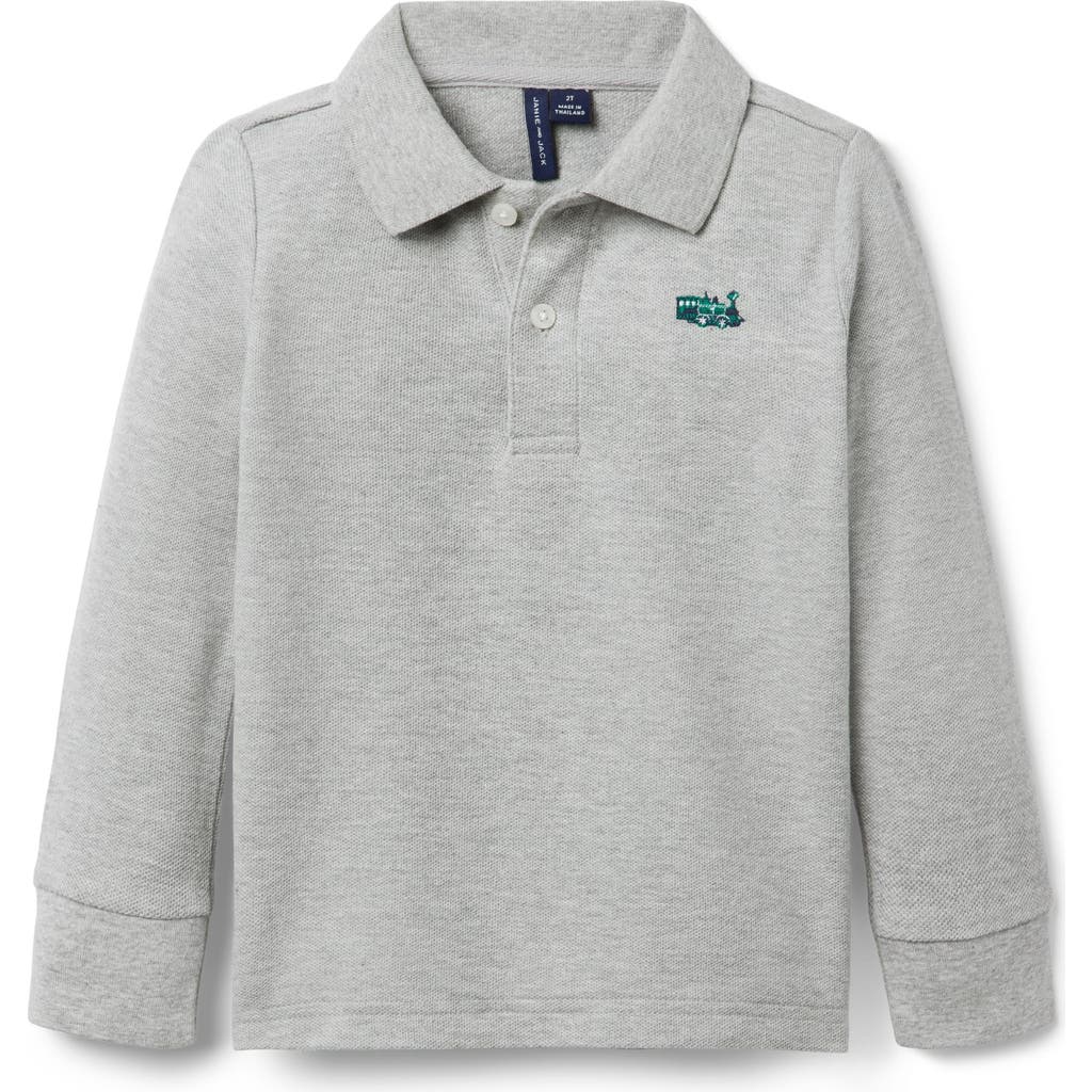 Janie And Jack Pique Polo Embroidered Train Shirt In Gray