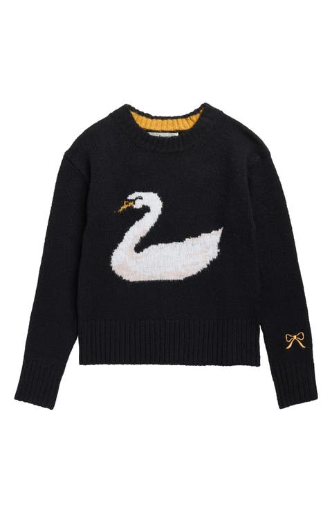 Kids' Swan Print Pullover Sweater