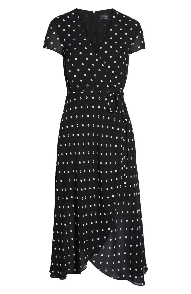 Bardot Dotted Faux Wrap Midi Dress, Alternate, color,