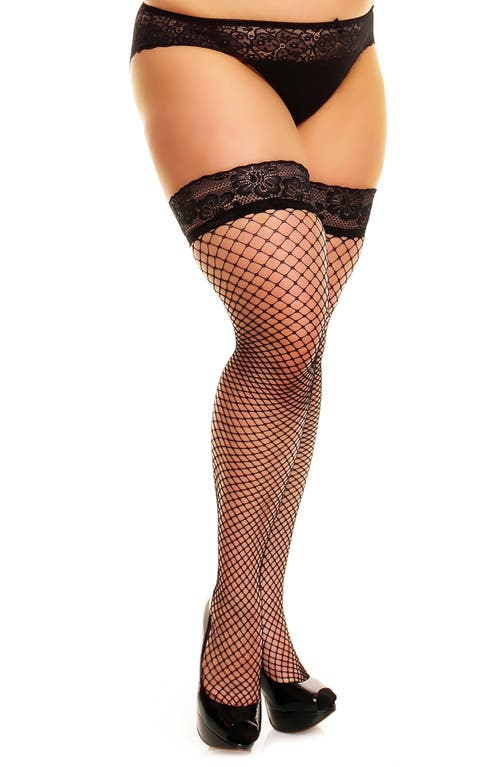 Glamory Hosiery Fishnet Stay-Put Stockings in Black 