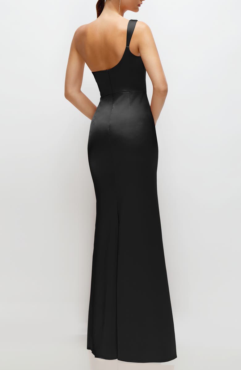 After Six One-Shoulder Satin Charmeuse Gown, Alternate, color, Black