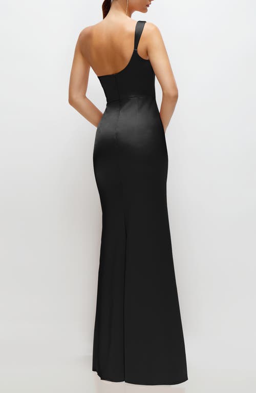 After Six One-shoulder Satin Charmeuse Gown In Black