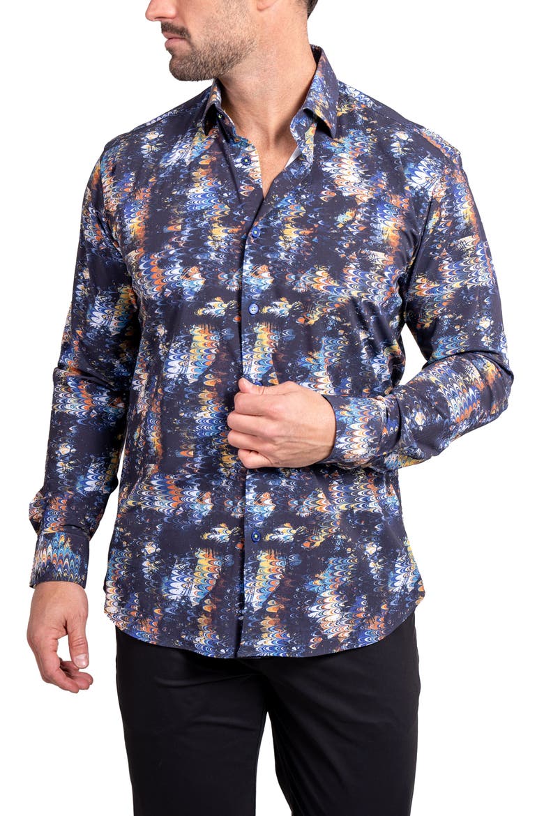 Fibonacci Ascension Contemporary Fit Button-Up Shirt, Alternate, color, BLACK