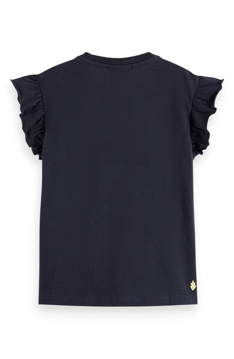 Scotch & Soda Kids' Bow Ruffle Sleeve Cotton T-Shirt, Alternate, color, Anthracite