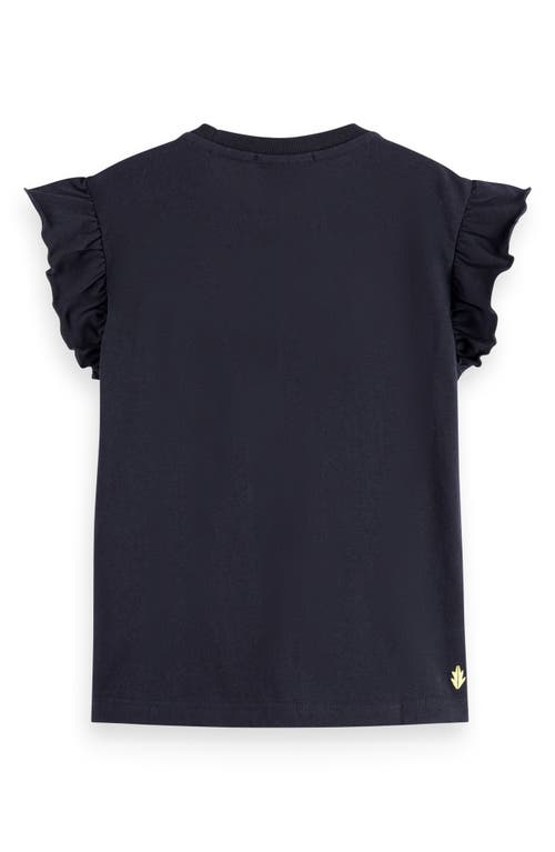 Scotch & Soda Kids' Bow Ruffle Sleeve Cotton T-shirt In Black