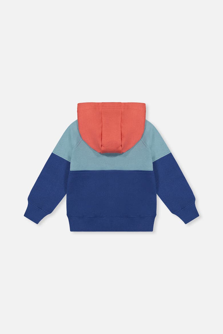 Full Zip Hooded Colorblock Front Pocket Fleece Jacket, Alternate, color, Blue, Turquoise and Orange