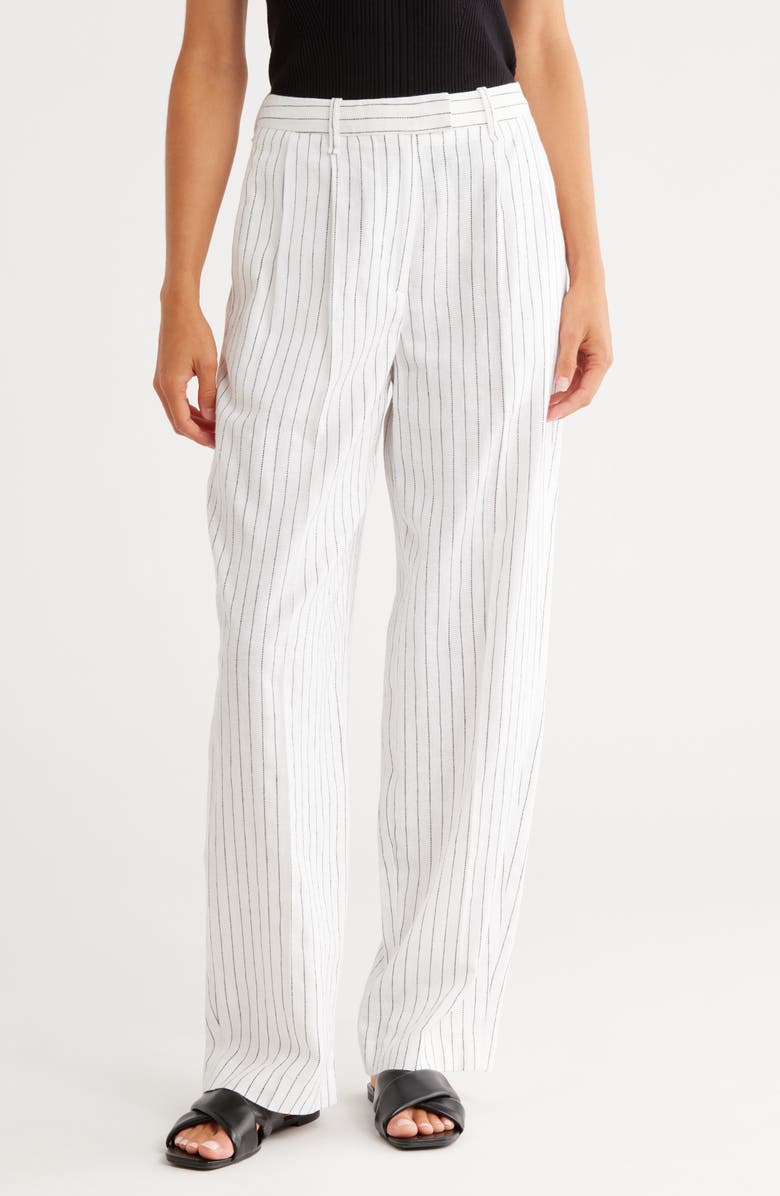 rag & bone Portia Striped Linen Pants, Main, color, White Stripe