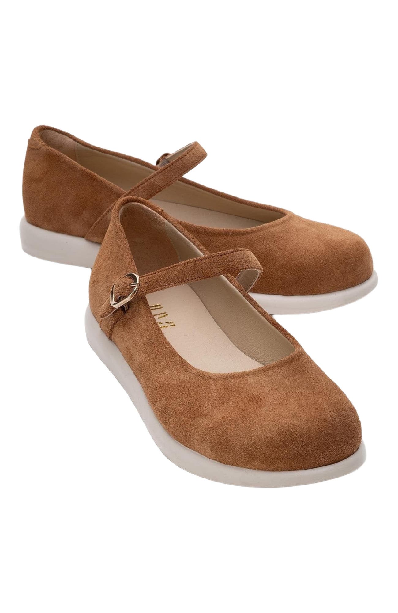 Forever & Always Shoes ANISA Leather Strap Flat, Alternate, color, Cognac Suede Leather