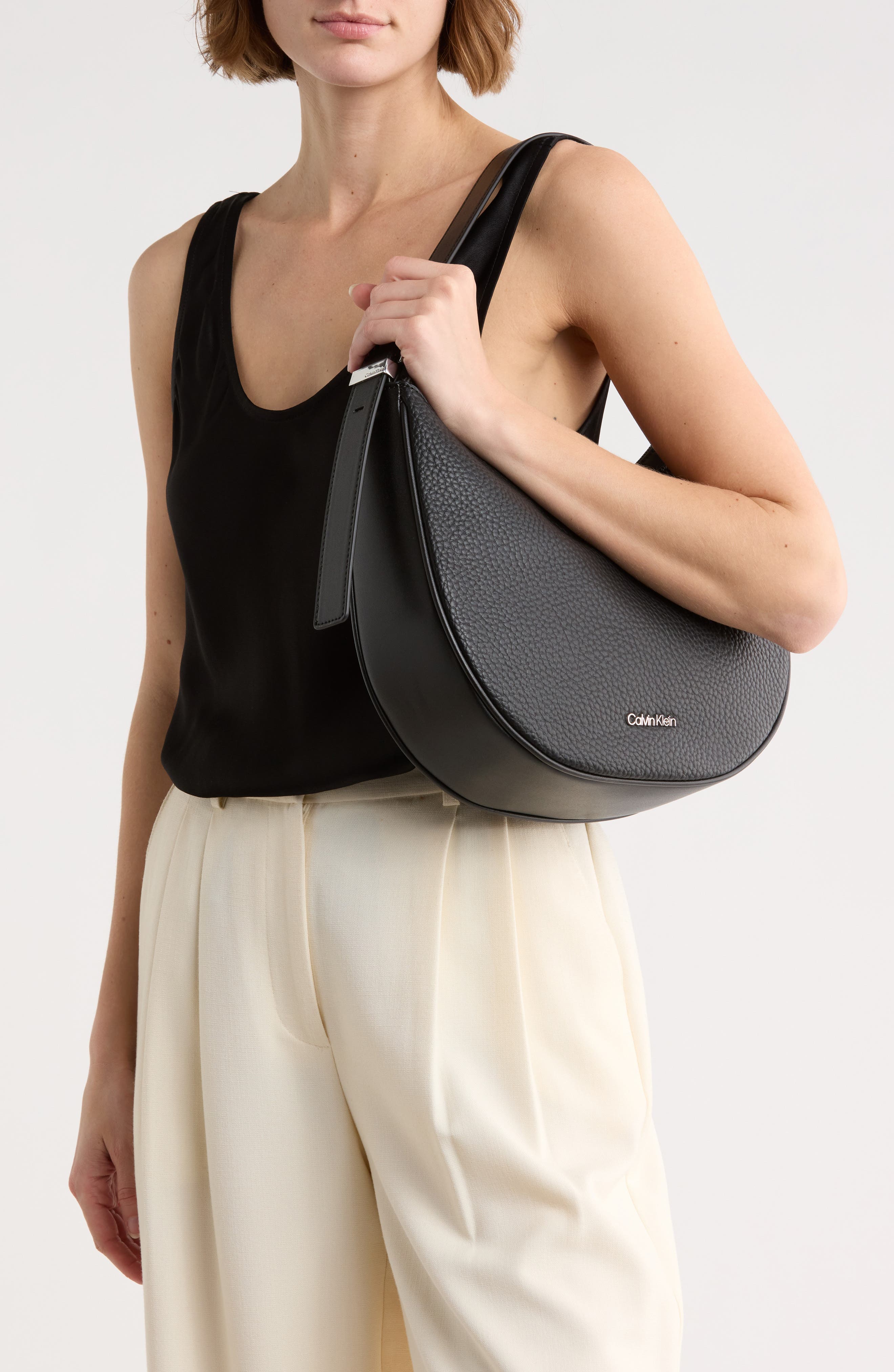 Calvin Klein Liliana Faux Leather Hobo, Alternate, color, Black/ Silver