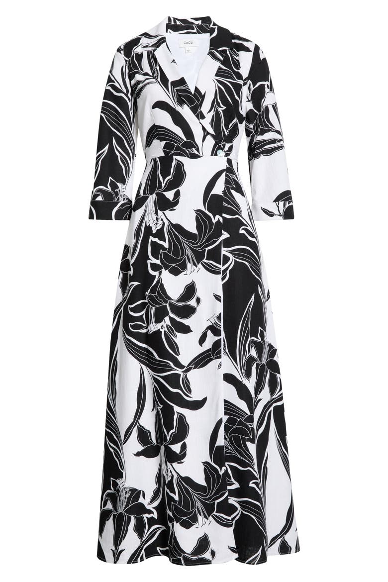 Floral Faux Wrap Maxi Dress, Alternate, color, RICH BLACK