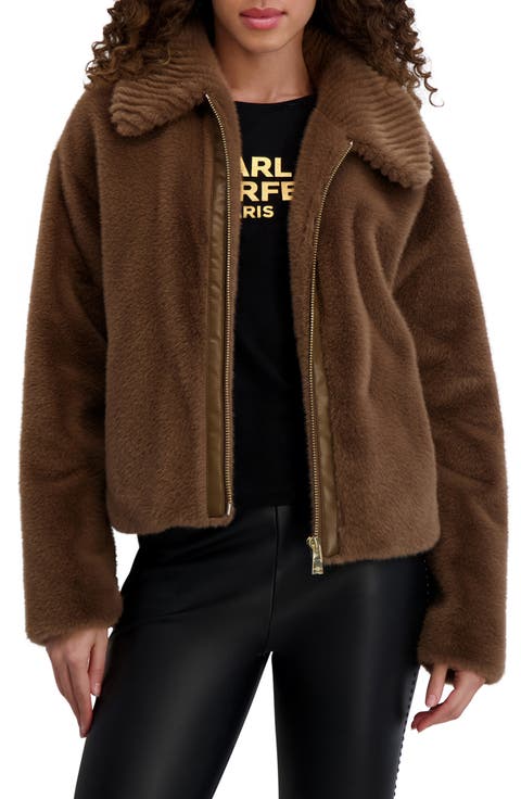 Grooved Faux Fur Jacket
