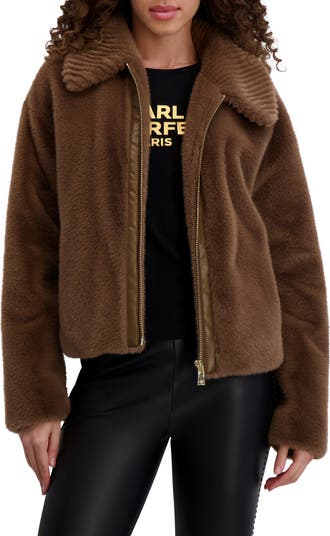 KARL LAGERFELD PARIS Grooved Faux Fur Jacket | Nordstrom