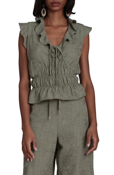 Tie Front Smocked Top