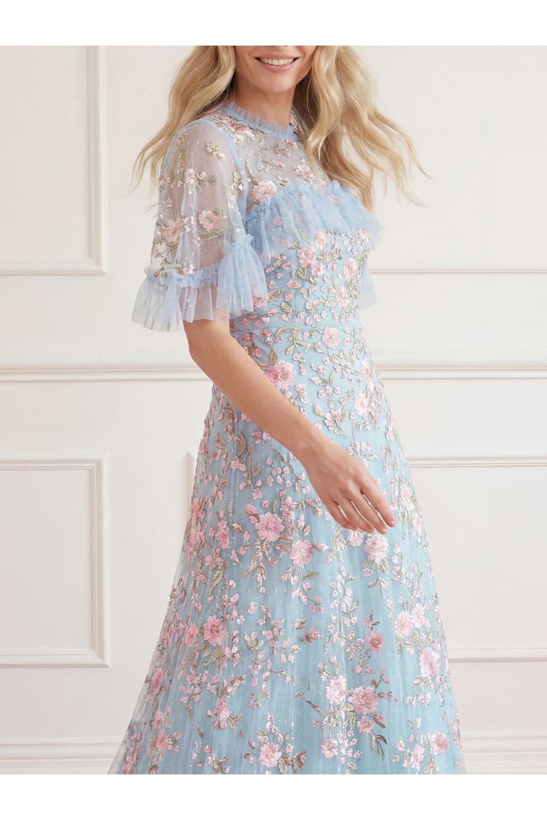 Eden Rose Cape Ankle Gown, Alternate, color, Aqua/Multi