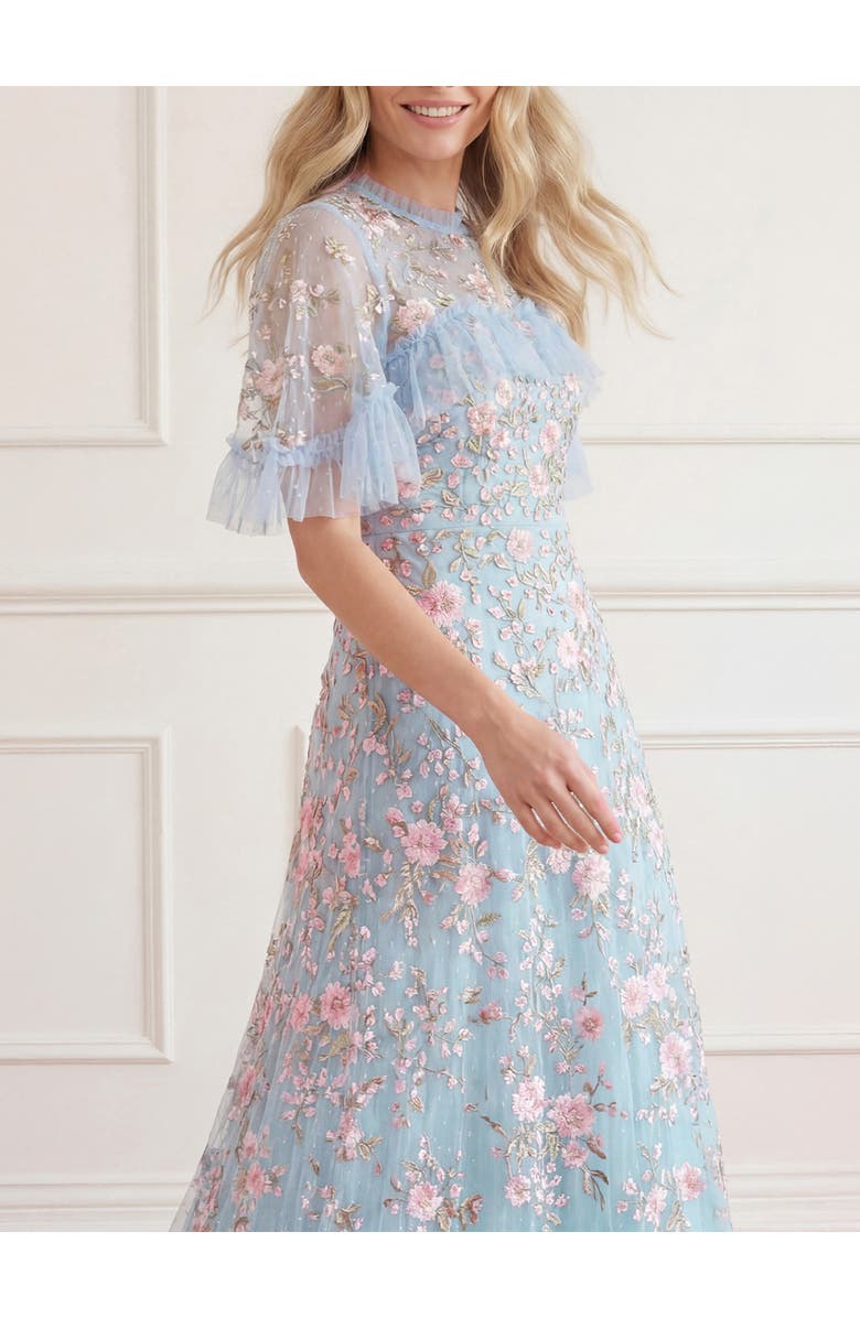 Needle & Thread Eden Rose Cape Ankle Gown, Alternate, color, Aqua/Multi