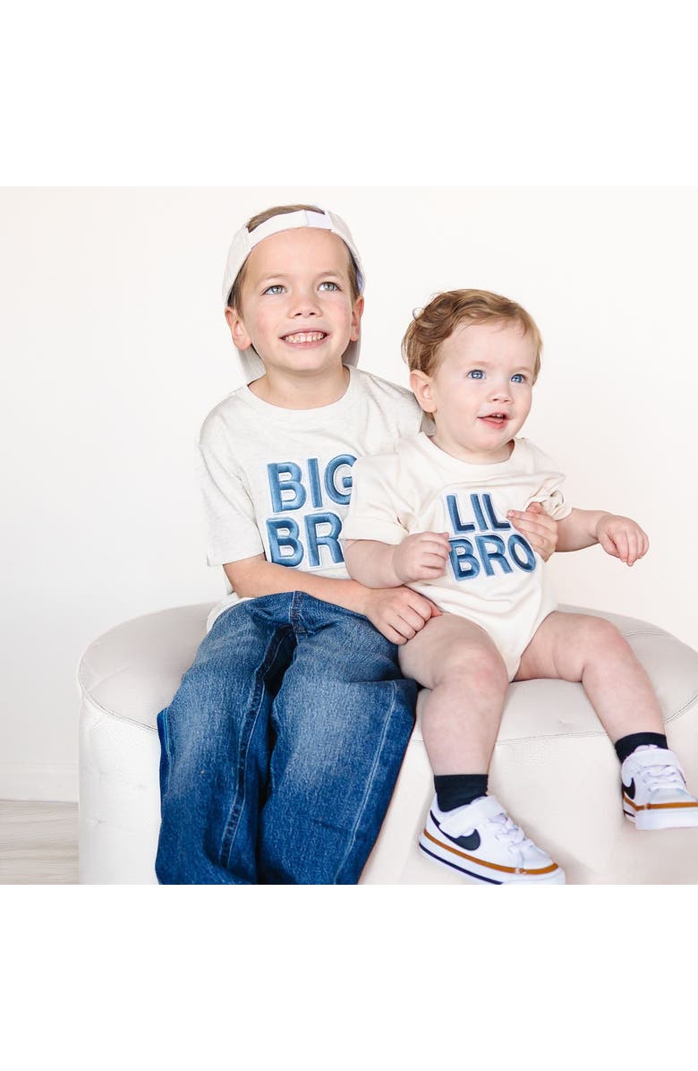 Sweet Wink Lil Bro Embroidered Patch Short Sleeve Romper, Alternate, color, Natural