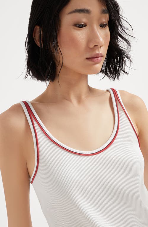 Brunello Cucinelli Women Cotton Top With Shiny Piping In Off-white
