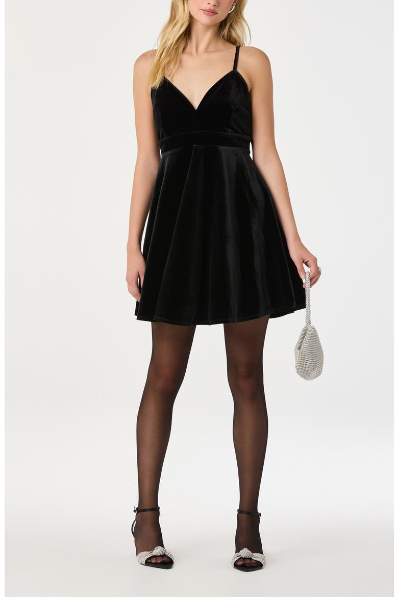 Velvet Skater Dress, Alternate, color, BLACK