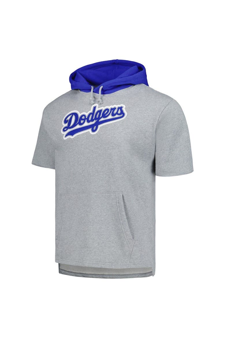 Men's Mitchell & Ness Heather Gray Los Angeles Dodgers Postgame Short Sleeve Pullover Hoodie, Alternate, color, Heather Gray