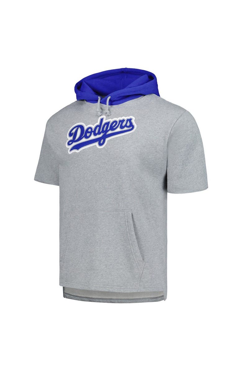 Mitchell & Ness Men's Mitchell & Ness Heather Gray Los Angeles Dodgers Postgame Short Sleeve Pullover Hoodie, Alternate, color, Heather Gray