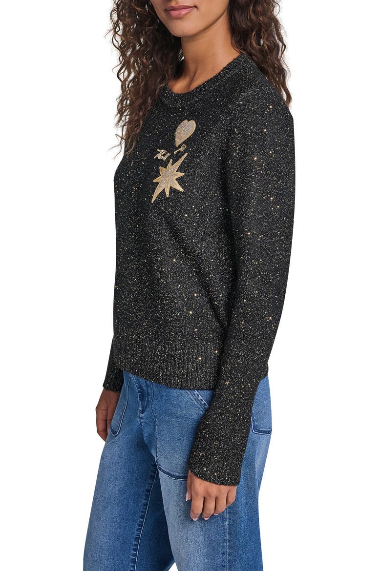 Whimsy Patches Metallic Sweater, Alternate, color, BLACK/ GOLD