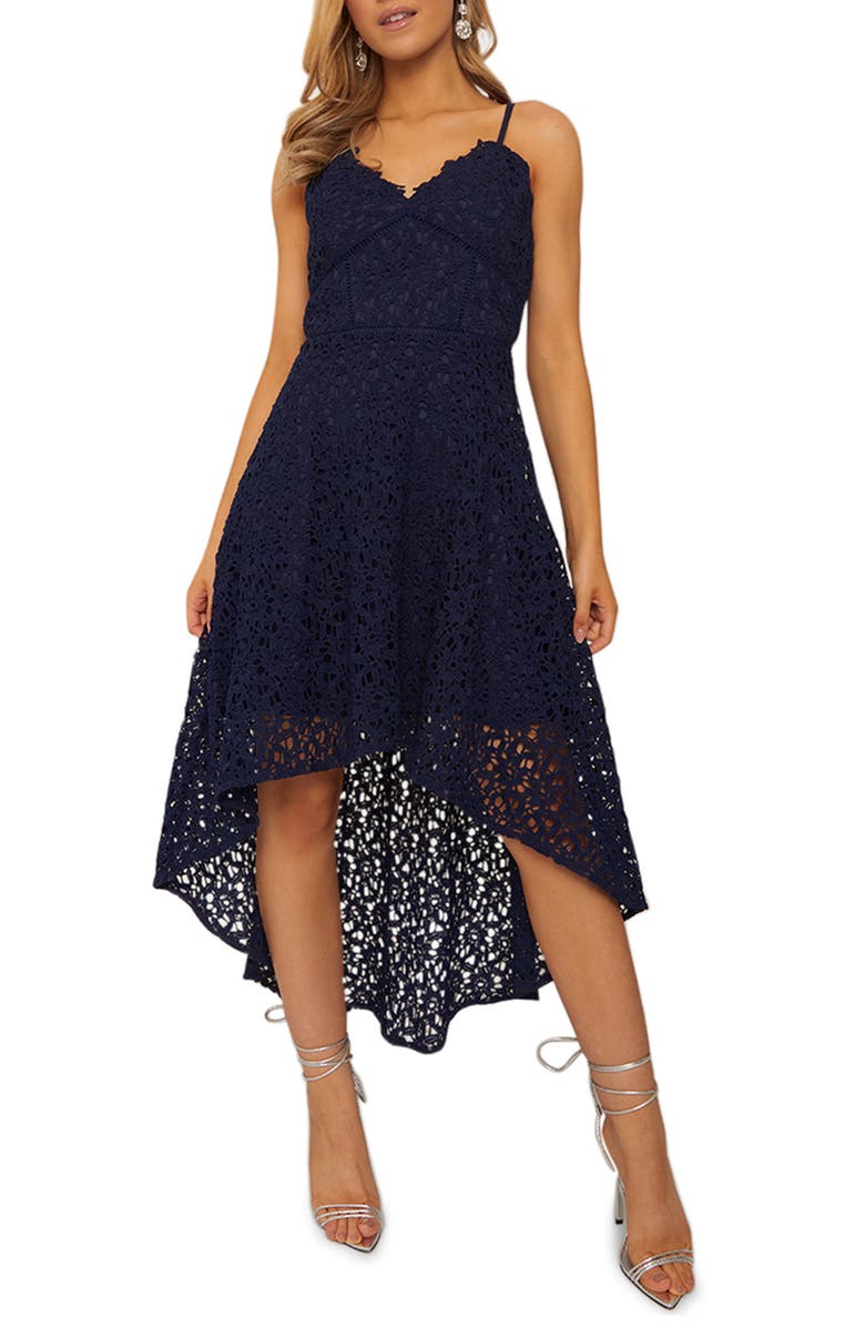 Chi Chi London Strappy Lace High-Low Dress, Main, color,