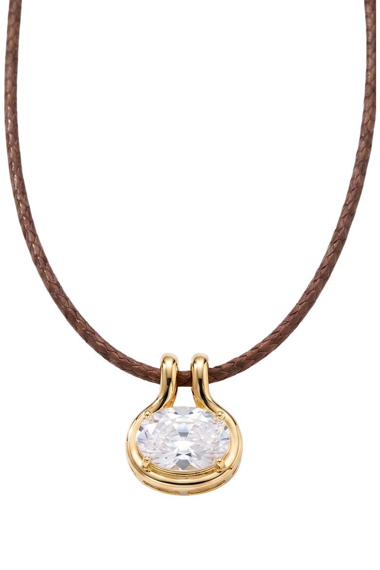 Braided Cord Cubic Zirconia Pendant Necklace, Main, color, GOLD/ BROWN