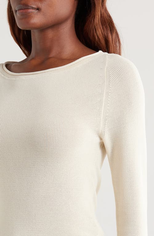 Shop Good American Roll Neck Stretch Rib Sweater In Ecru003