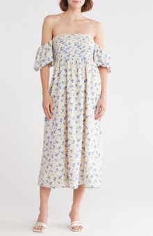 Lush Off the Shoulder Pleated Midi Dress