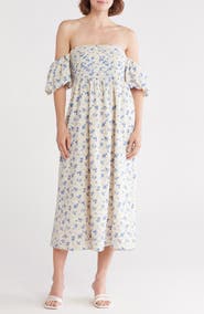 Lush Off the Shoulder Pleated Midi Dress