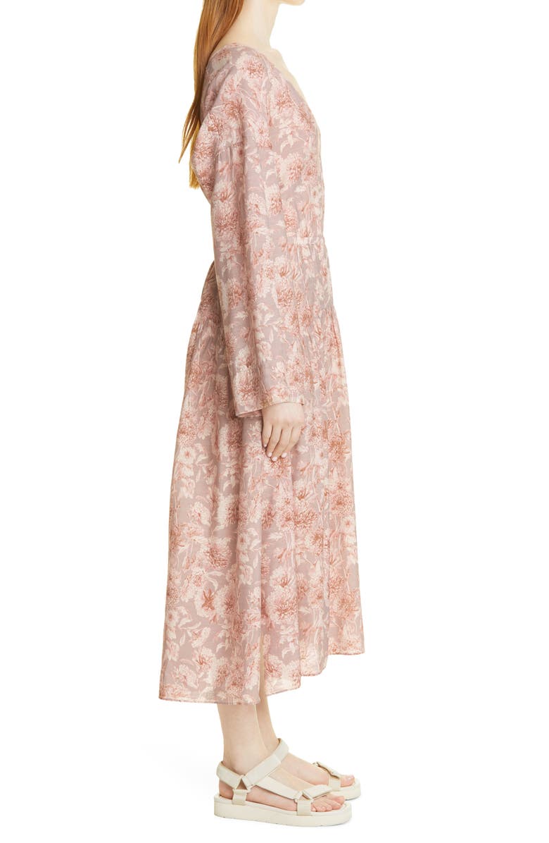 Vince Dahlia Print Long Sleeve Dress, Alternate, color, Lotus Shell