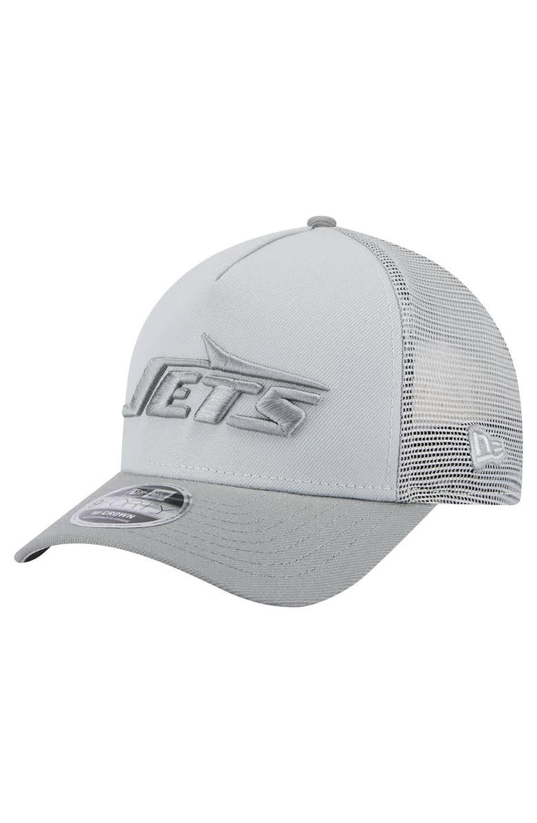New Era Men's New Era Gray New York Jets Domain A-Frame Trucker 9FORTY Adjustable Hat, Main, color,