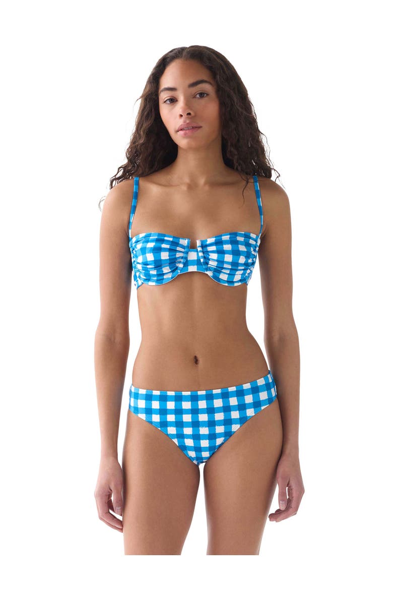 Gingham Ruched Bra Swim Top Swimsuit, Main, color, Santorini Blue
