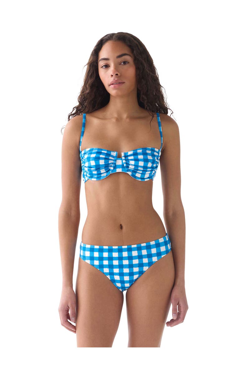 Kate Spade New York Gingham Ruched Bra Swim Top Swimsuit, Main, color, Santorini Blue
