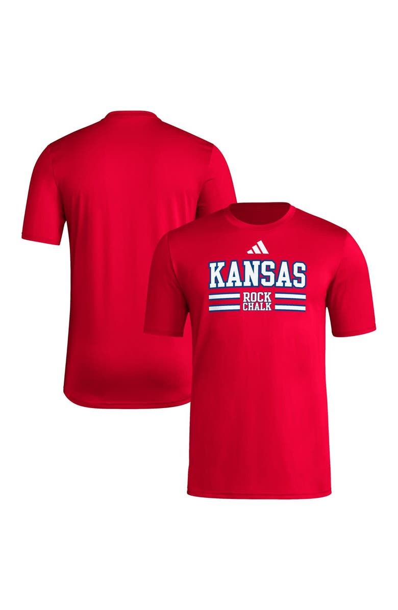 adidas Men's adidas Red Kansas Jayhawks Alternate Sideline Strategy Pregame T-Shirt, Main, color, 
