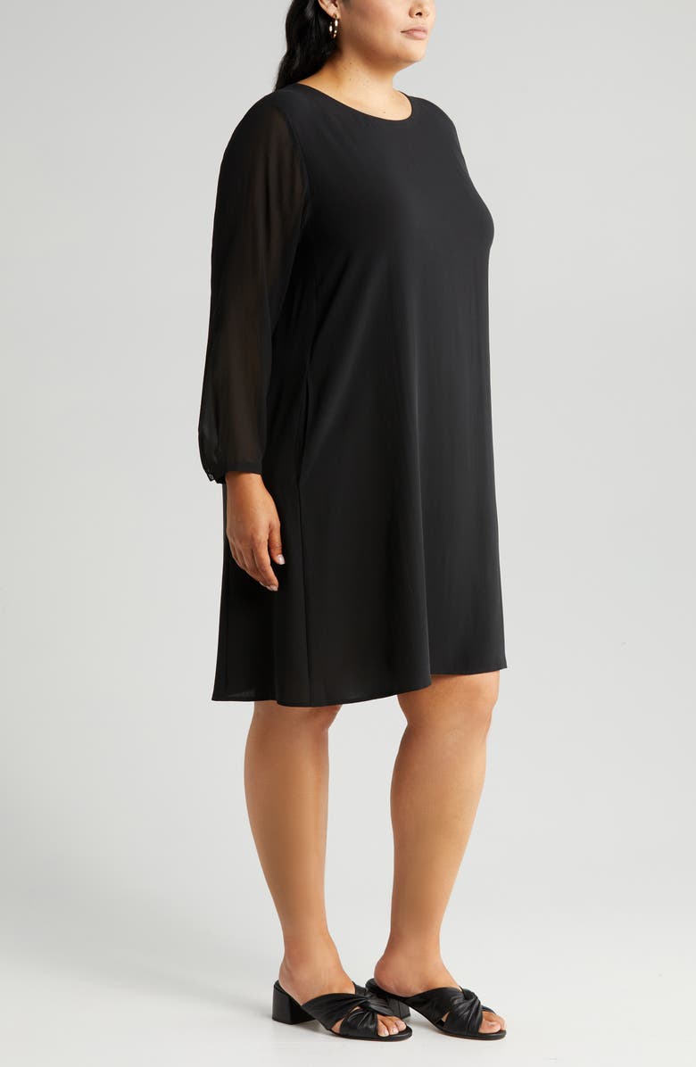 Eileen Fisher Sheer Long Sleeve Silk Georgette Dress, Alternate, color, 