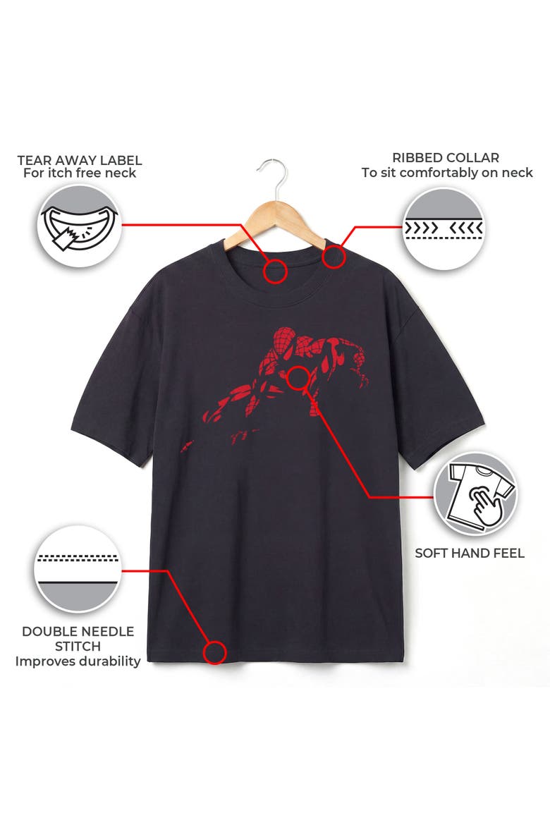 Juniors Marvel Spider-Man Vintage Red Wraith Shadow Pose T Shirt, Alternate, color, Black