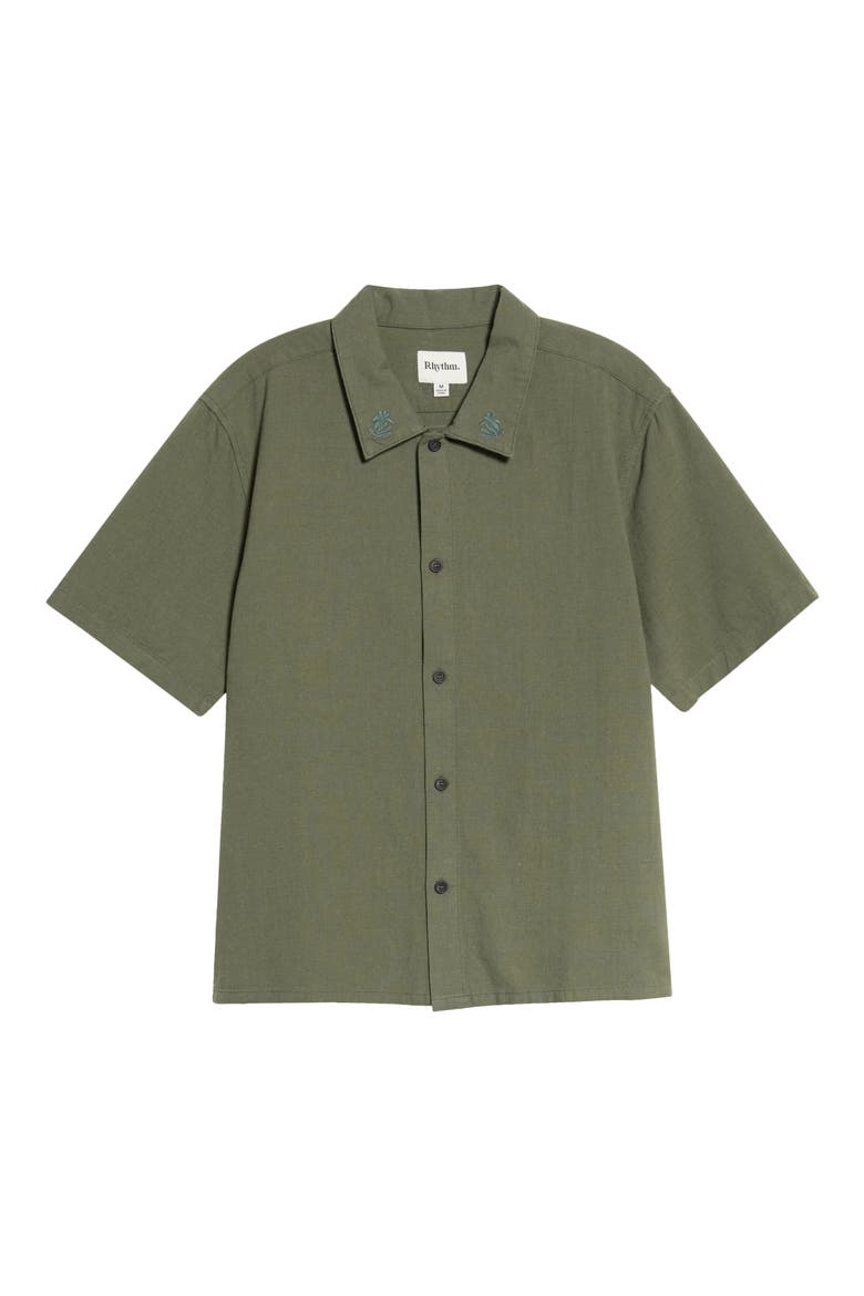 Grange Cropped Linen & Cotton Button-Up Shirt, Main, color, FOREST