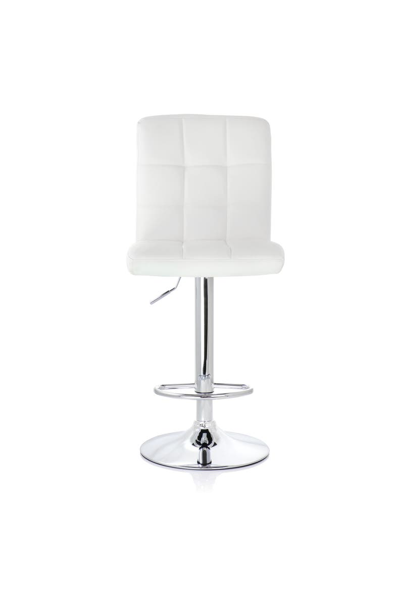 2 Piece Square Tufted Faux Leather Adjustable Bar Stool, Alternate, color, White