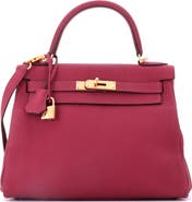 Pre-Owned Hermes Kelly Handbag Red Togo with Gold Hardware 28