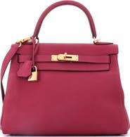 Pre-Owned Hermes Kelly Handbag Red Togo with Gold Hardware 28