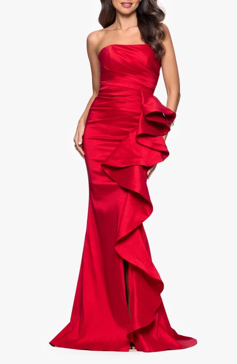 Strapless Cascade Ruffle Gown
