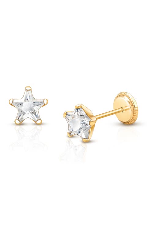 14K Gold Shining Star Studs Screw Back Earrings