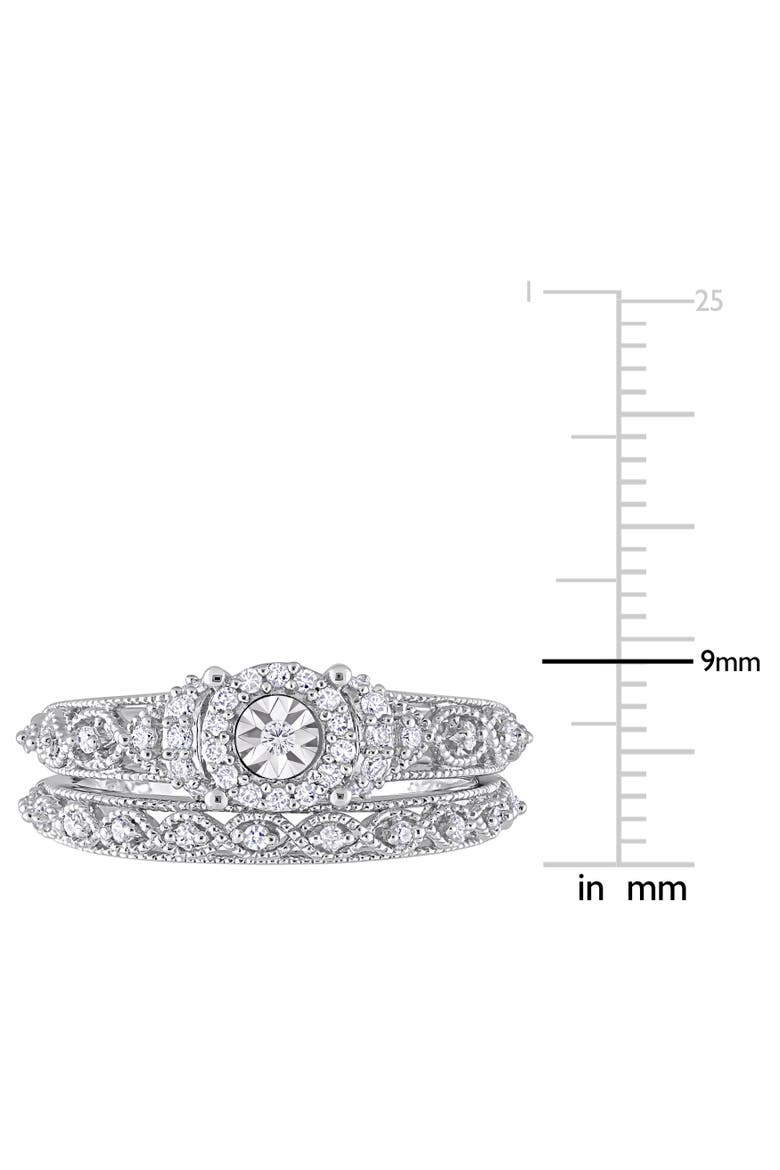 Diamond Double Row Halo Bridal Ring Set, Alternate, color, Sterling Silver