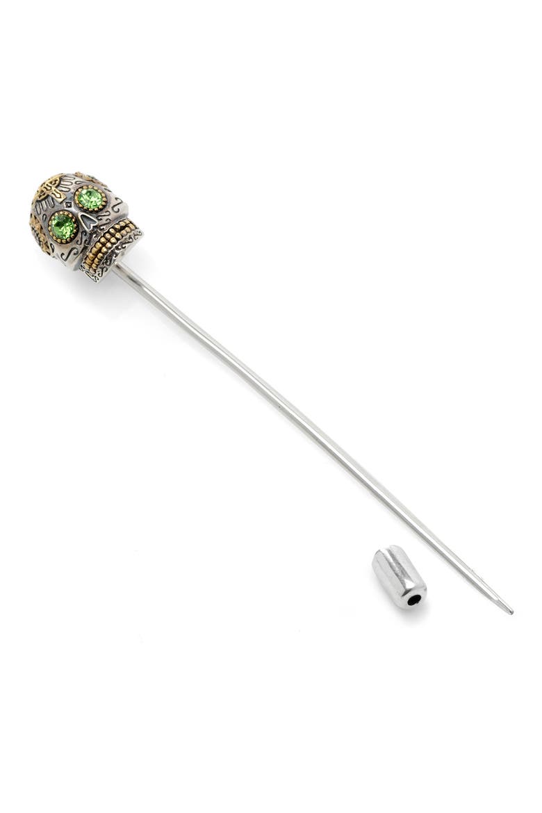 Embellished Sugar Skull Stick Pin, Main, color, SILVER