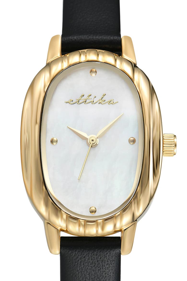 Timeless Texture Leather Strap Watch, Alternate, color, BLACK
