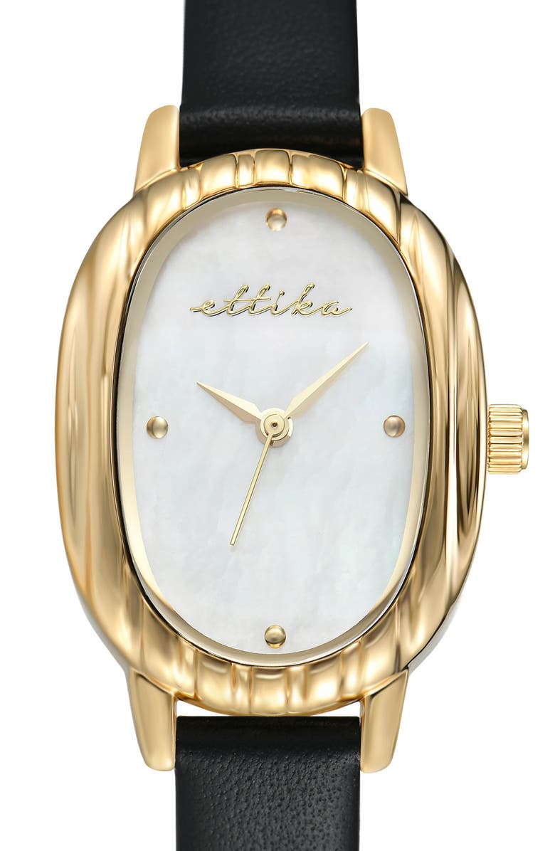 Ettika Timeless Texture Leather Strap Watch, Alternate, color, Black